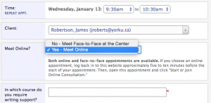 Appointment form dialogue box selection